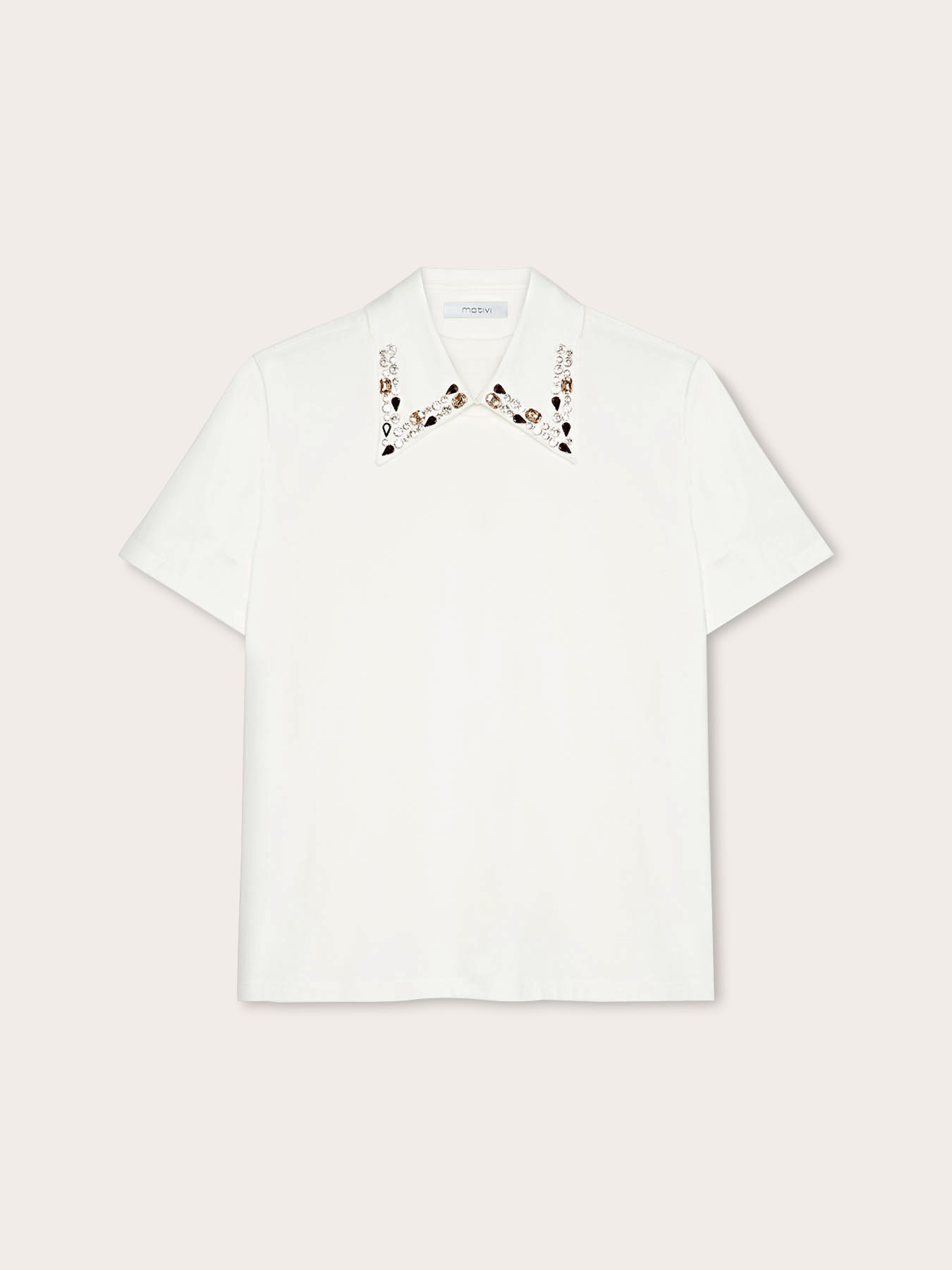 T-shirt with embroidered collar with stones image number 0