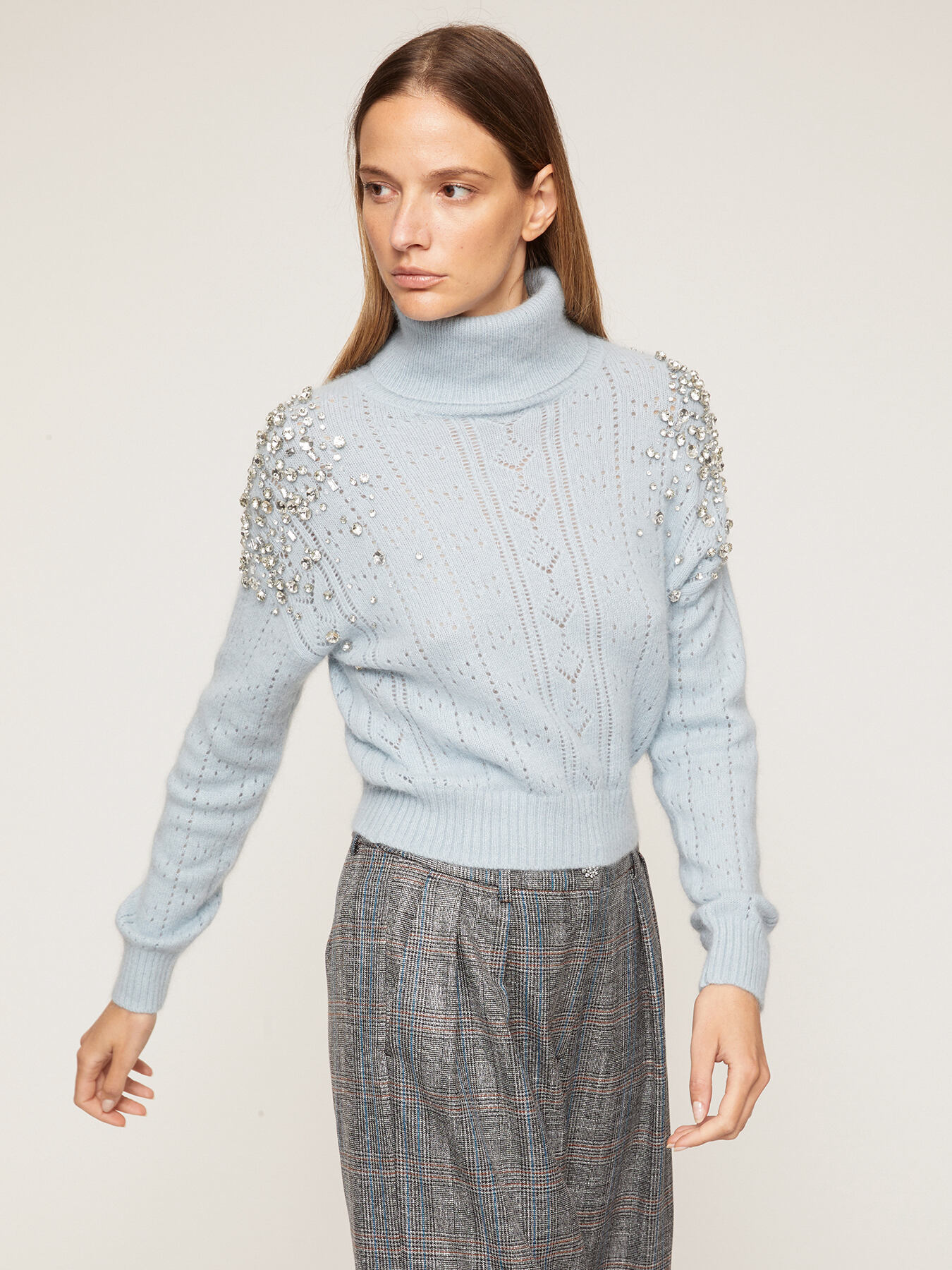 Rollkragenpullover aus Angora-Mischgarn mit Steinchen image number 0