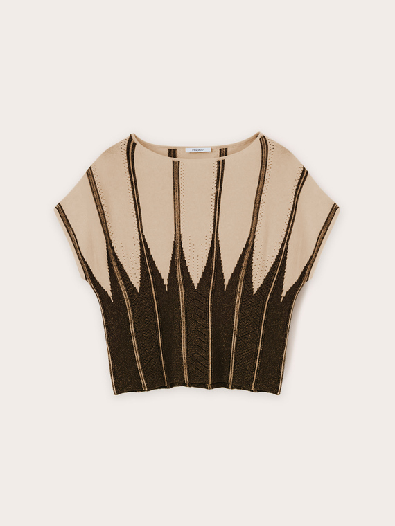 Maglia kimono a righe lurex in filato effetto pliss&eacute;