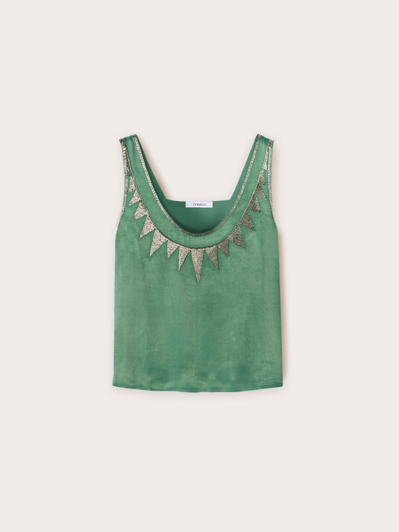 Besticktes Top aus Viskosesatin