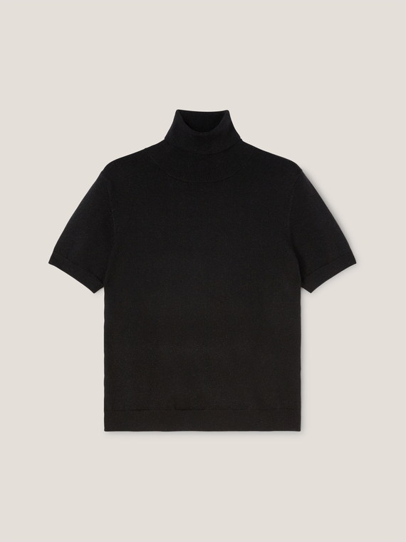 kurz&auml;rmeliger Lurex-Rollkragenpullover