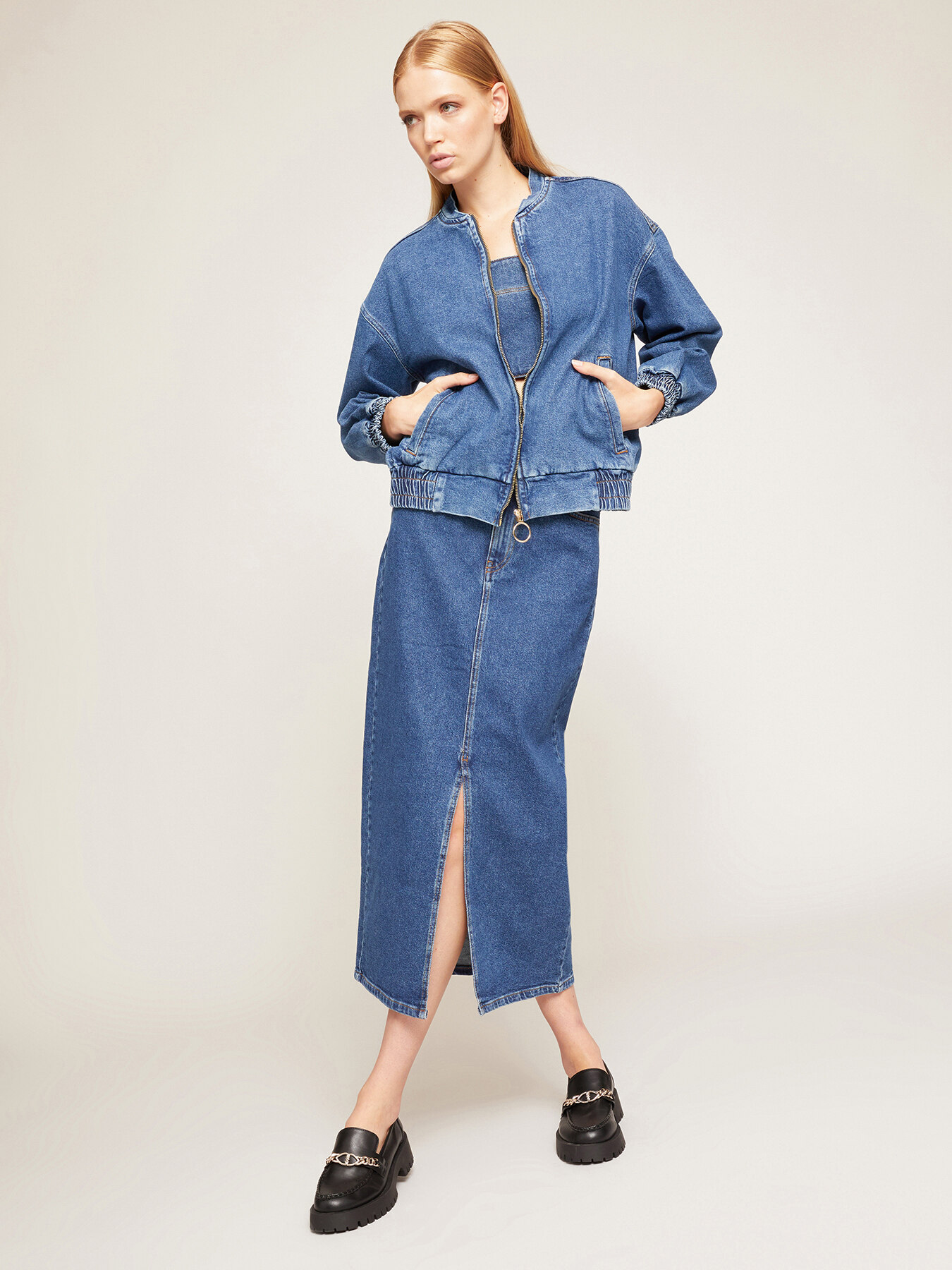 Jupe longue avec fente en denim image number 2