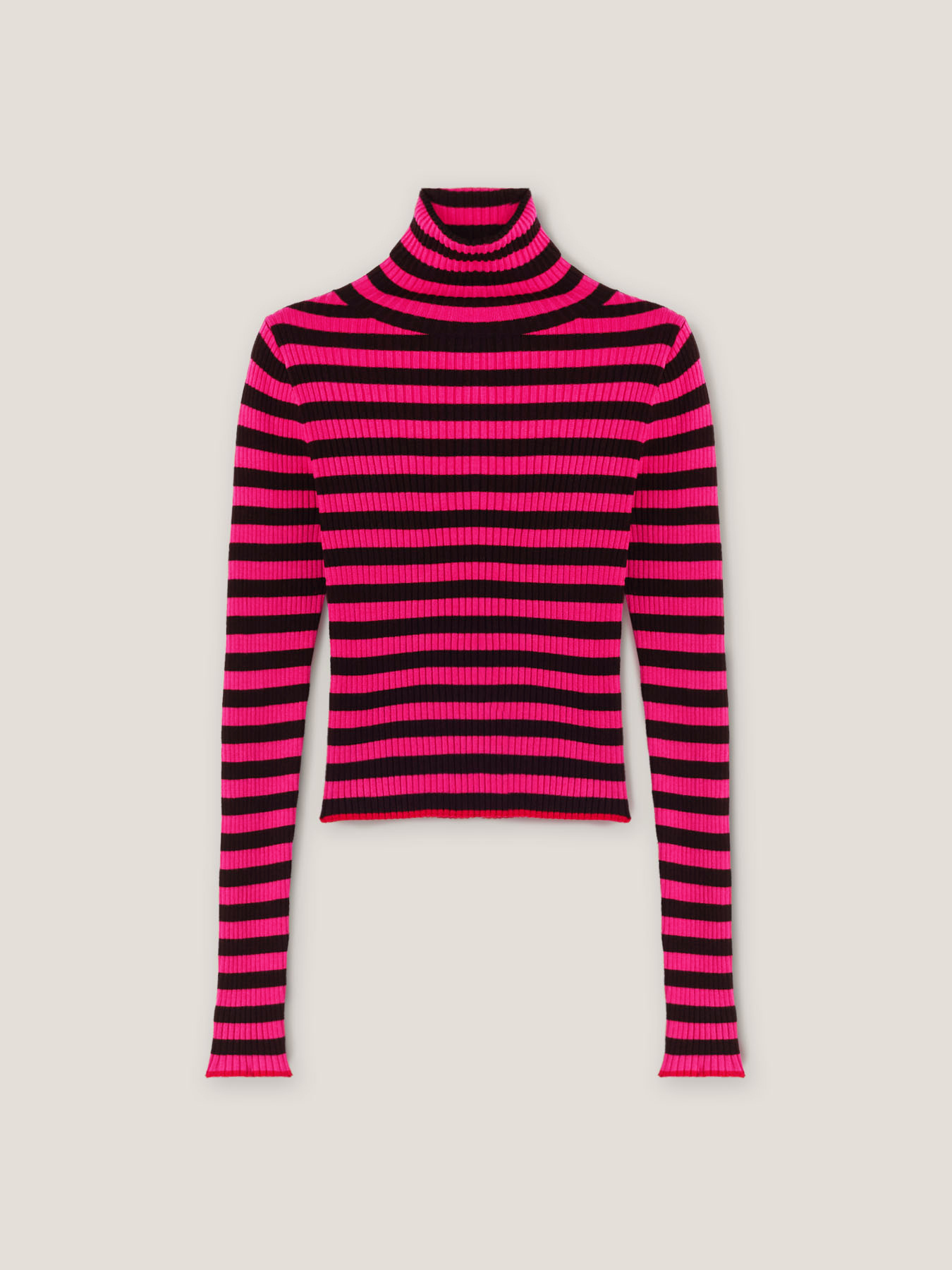 Rollkragenpullover in Rippenverarbeitung mit Streifenmuster image number 3