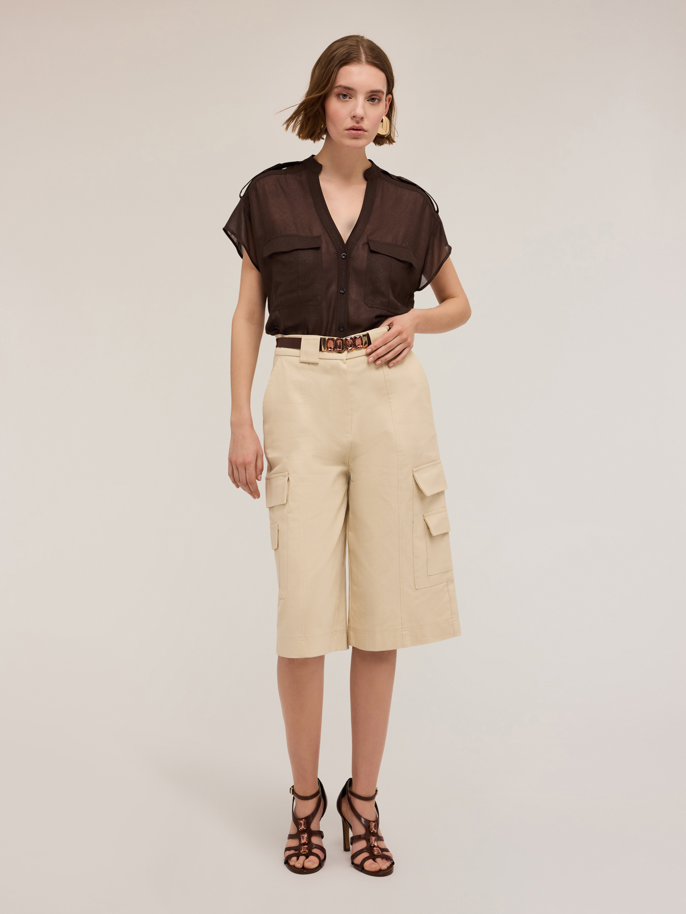 Camicia sahariana in georgette laminata image number 3