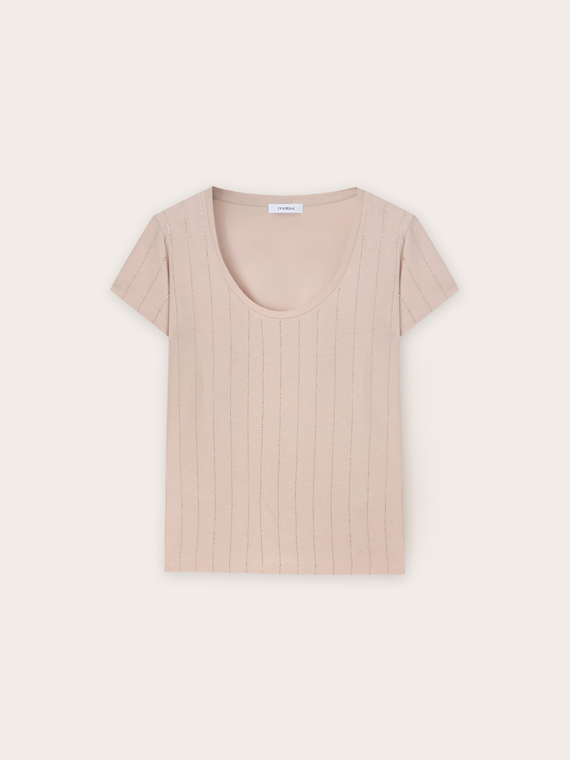 Baumwoll-T-Shirt mit Strass-Streifen
