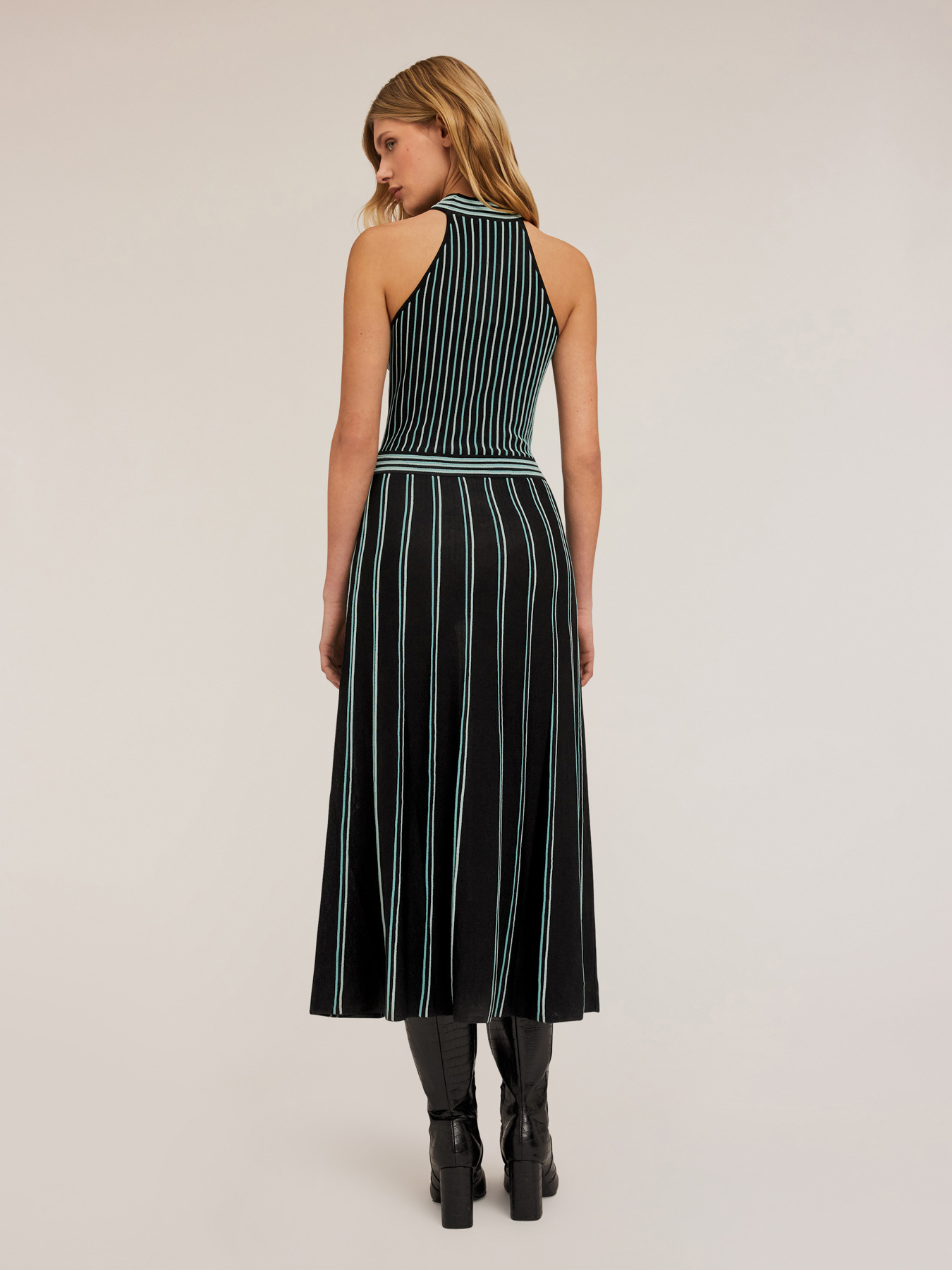 Pleated effect knit striped dress image number 1