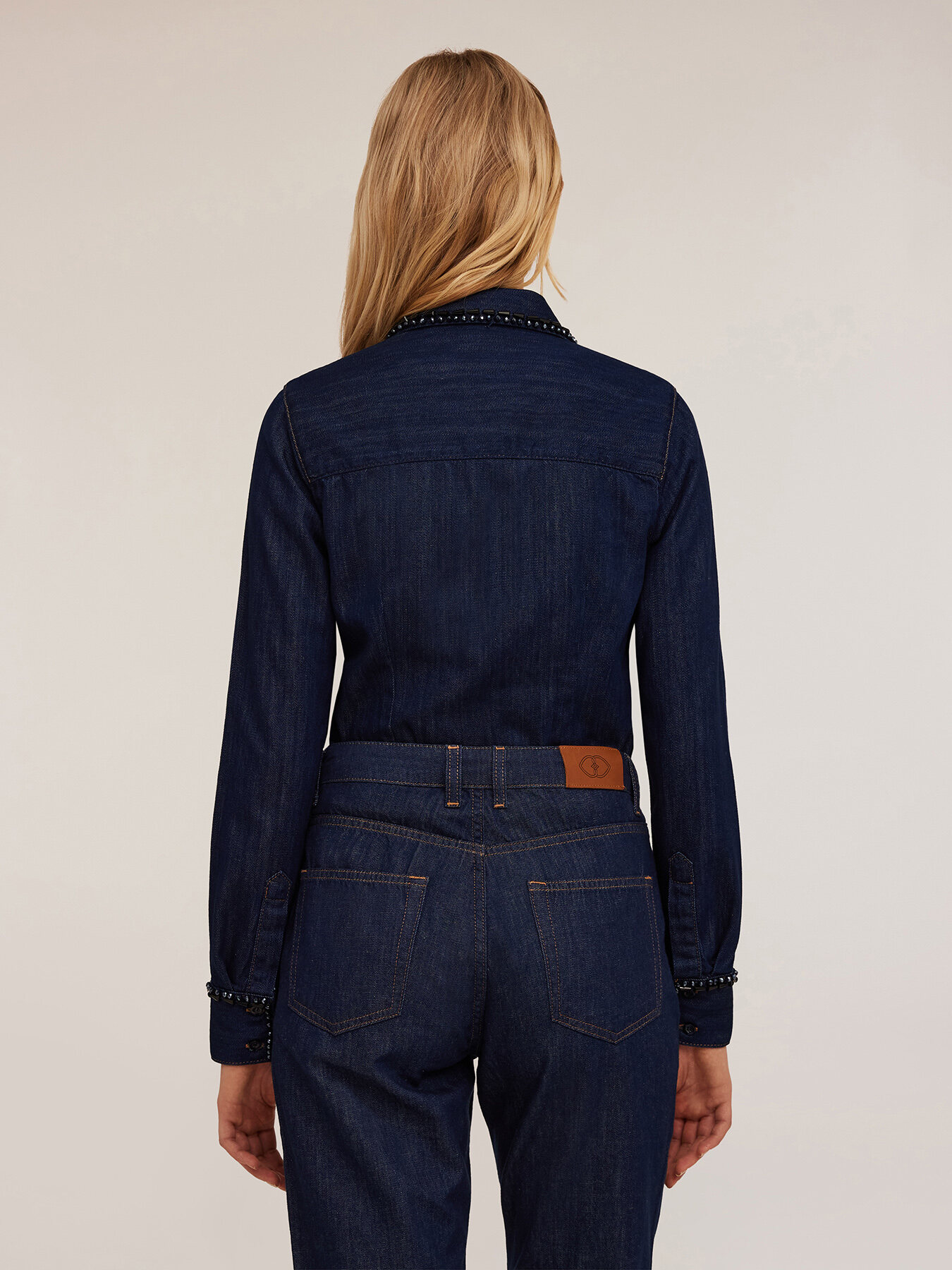 Denim shirt with embroidered stones image number 1