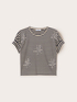 T-shirt a righe con strass e pietre image number 3