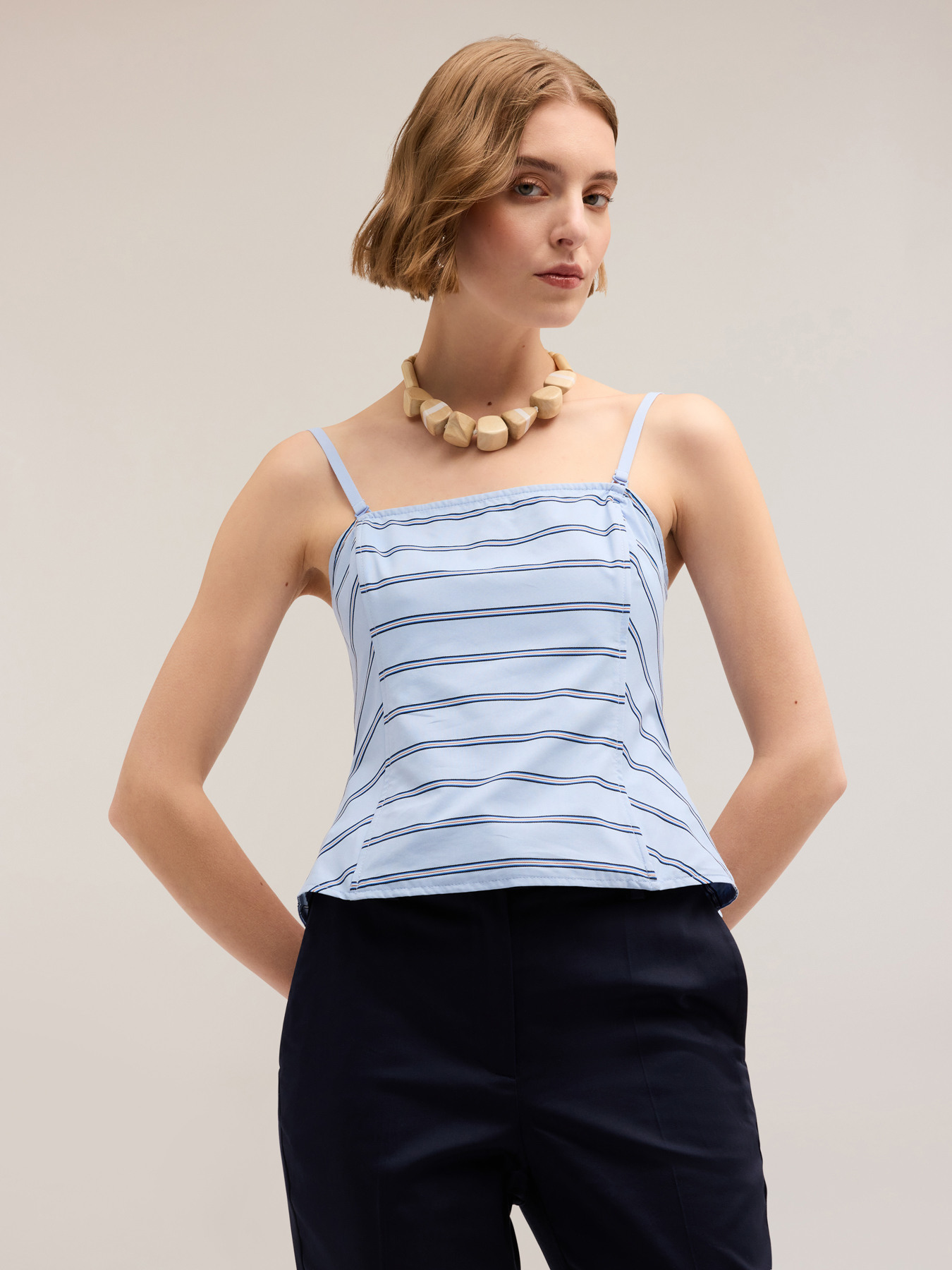 Top bustier de popelina a rayas image number 0