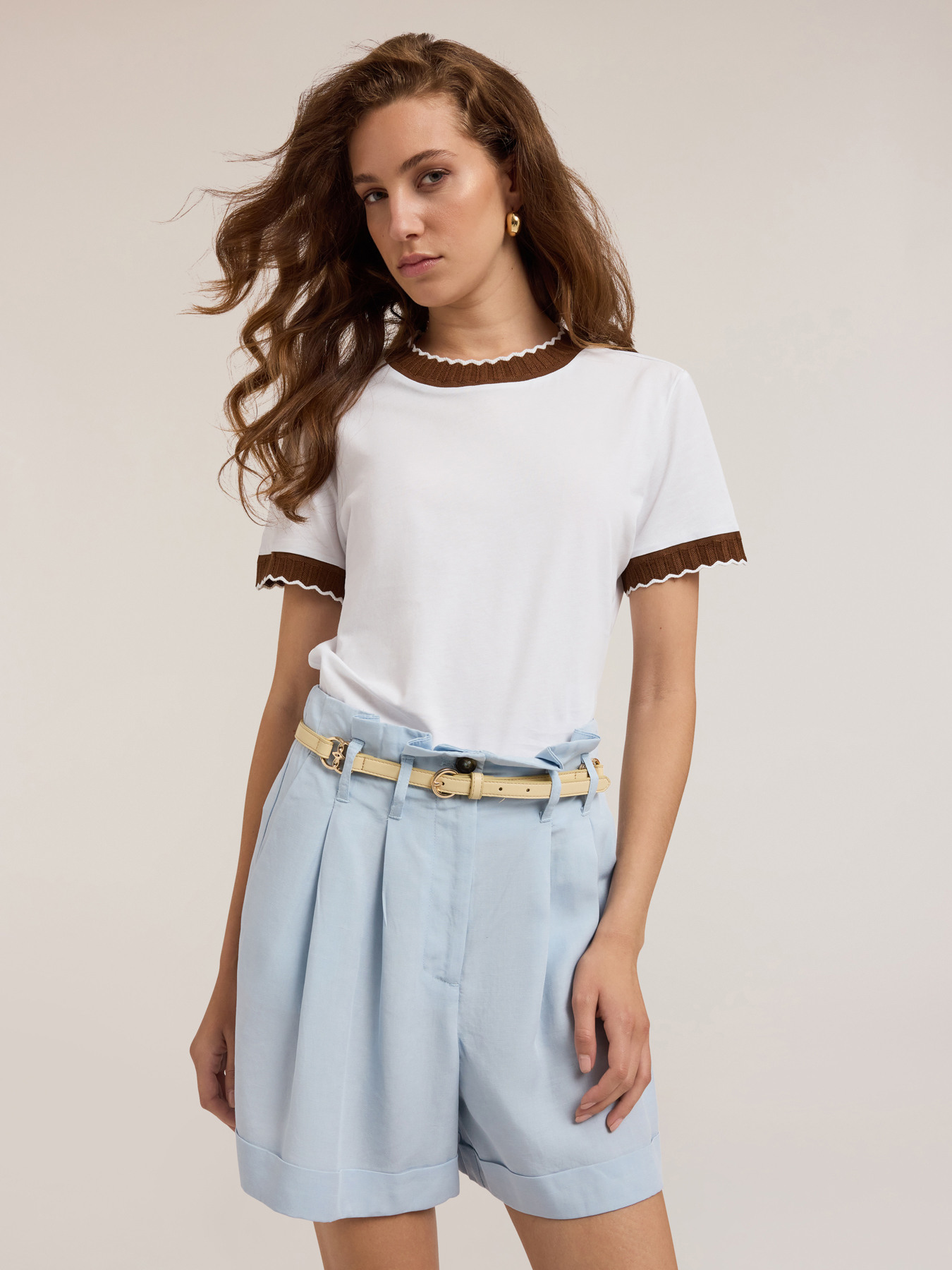 T-shirt with knit borders image number 0