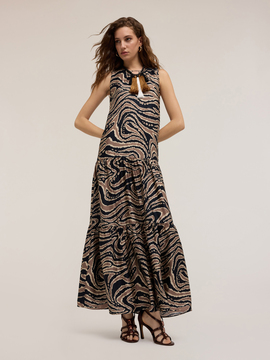Robe longue &agrave; volants imprim&eacute;e