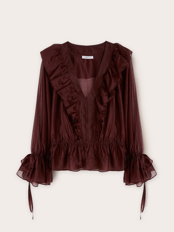 Voile blouse with flounces