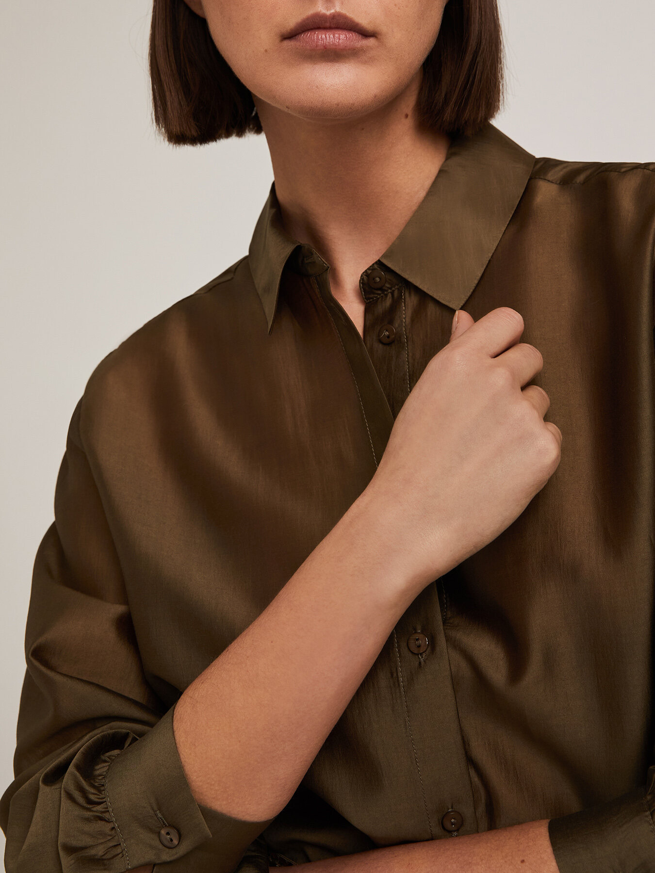 Camisa en mezcla de lyocell de color liso image number 3