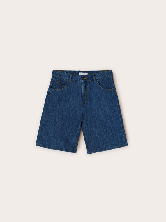 Bermuda in denim misto lino