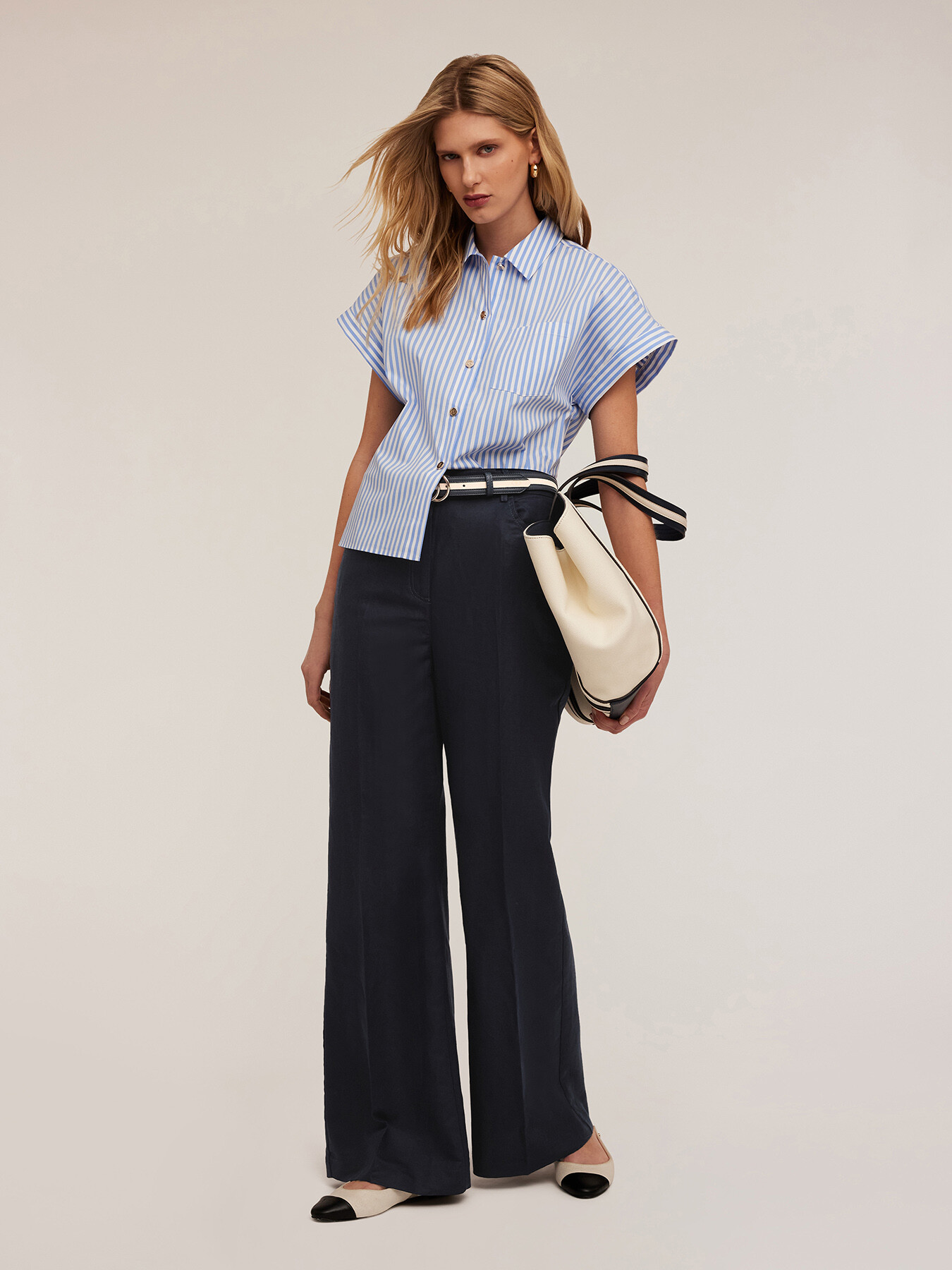 Camicia kimono in cotone a righe image number 0