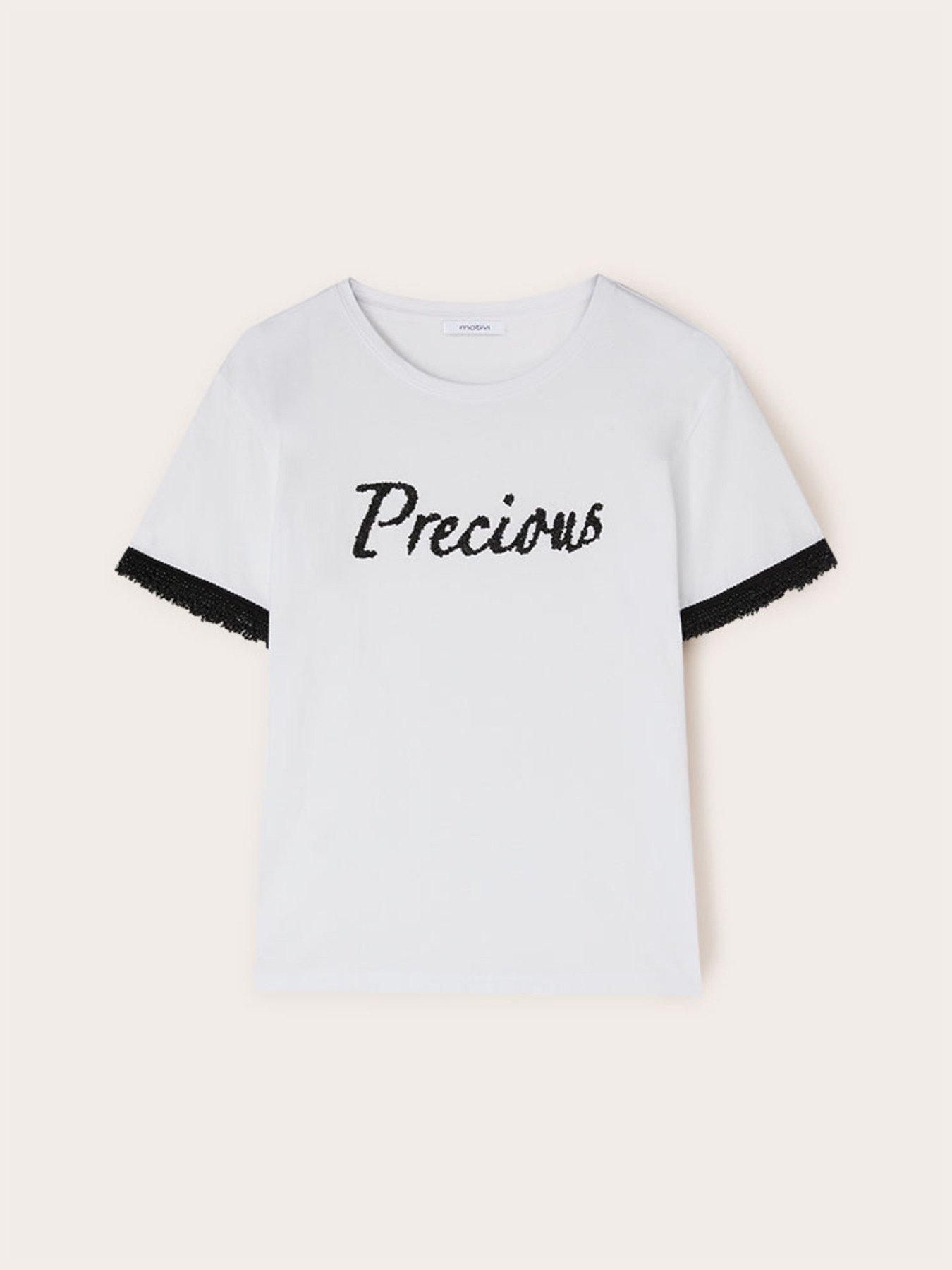 Baumwoll-T-Shirt mit Perlen-Schriftzug image number 4