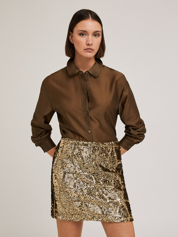 Camisa en mezcla de lyocell de color liso