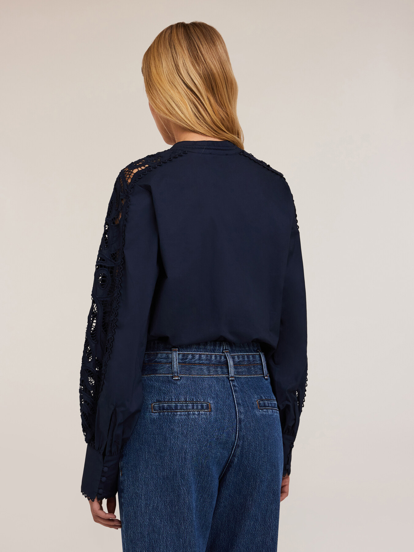 Poplin blouse with embroidered sleeves image number 1