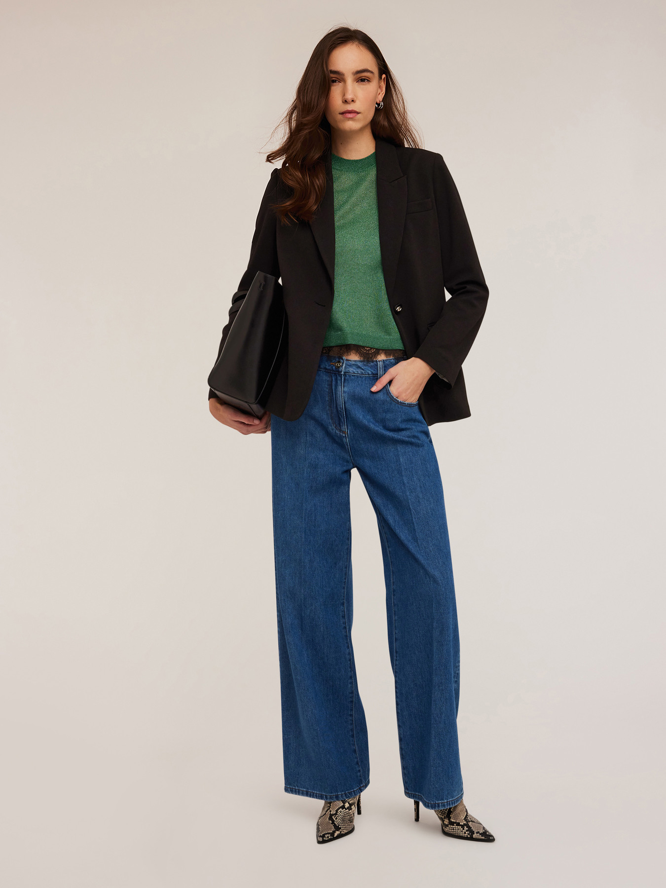 Single-breasted crepe fabric jacket image number 2