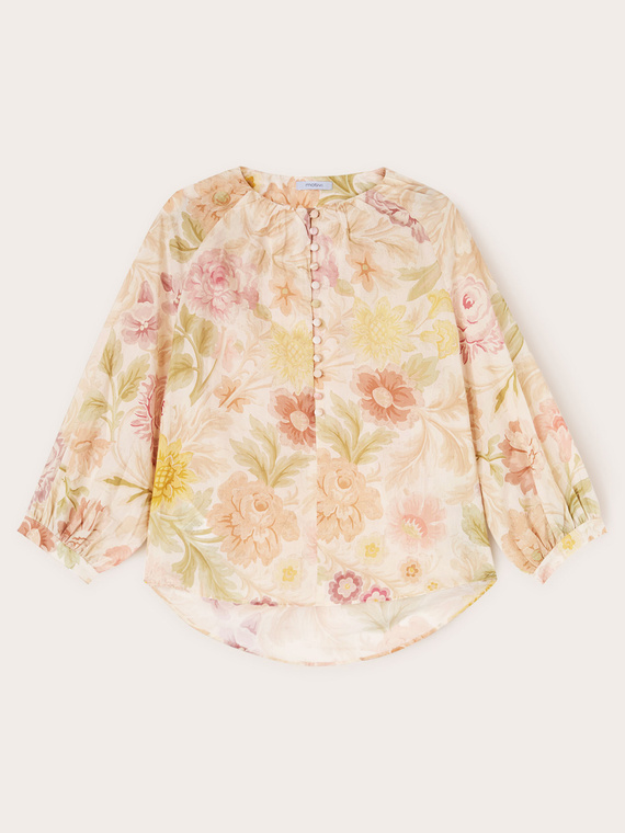 Blouse large en mousseline de coton motif &agrave; fleurs