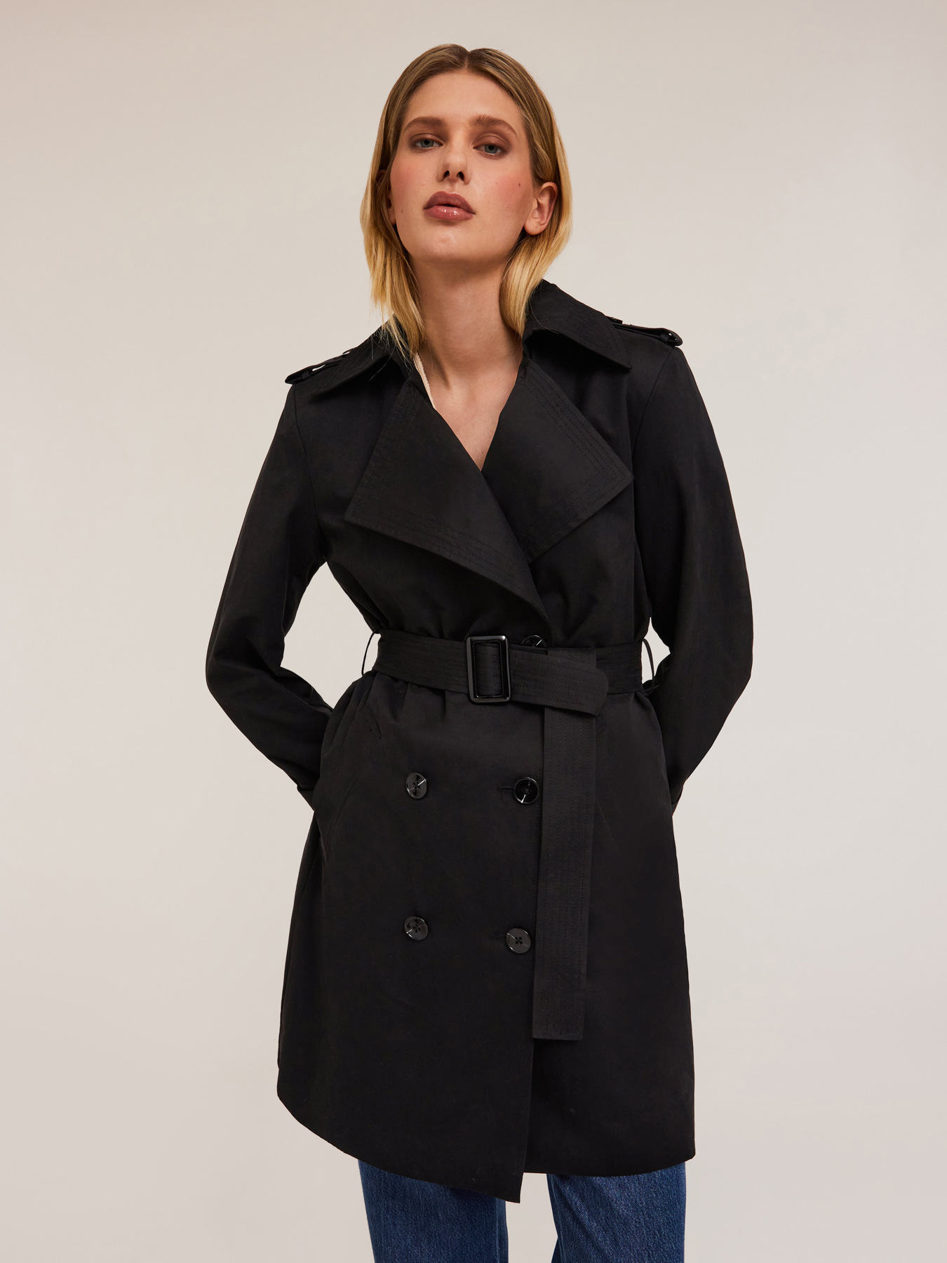 Double-breasted technical fabric trench-coat image number 0
