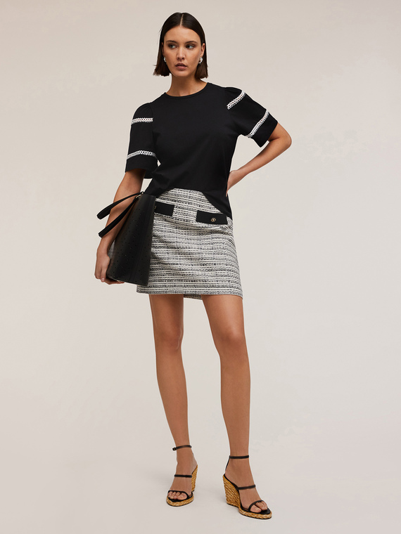 T-shirt with embroidered sleeves