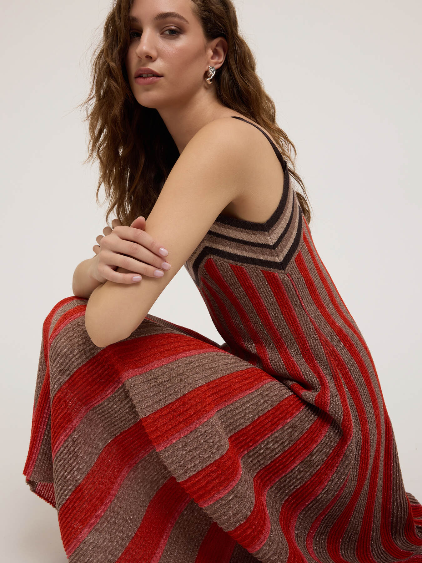 Striped lurex knit flared dress image number 3
