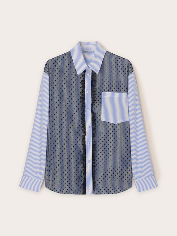 Gestreifte Hemdbluse mit Plumetis-T&uuml;ll