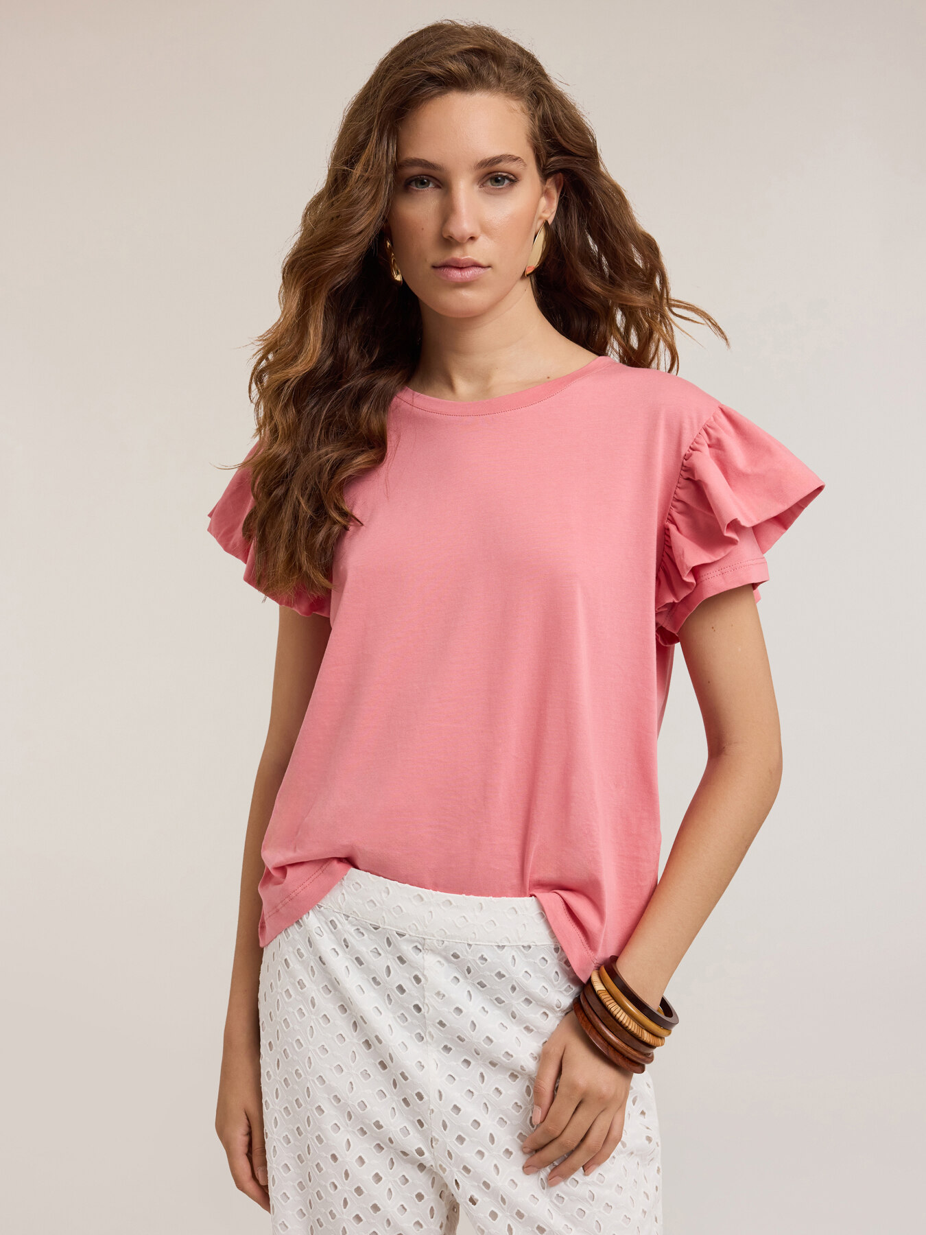 T-shirt with ruffle sleeves image number 2