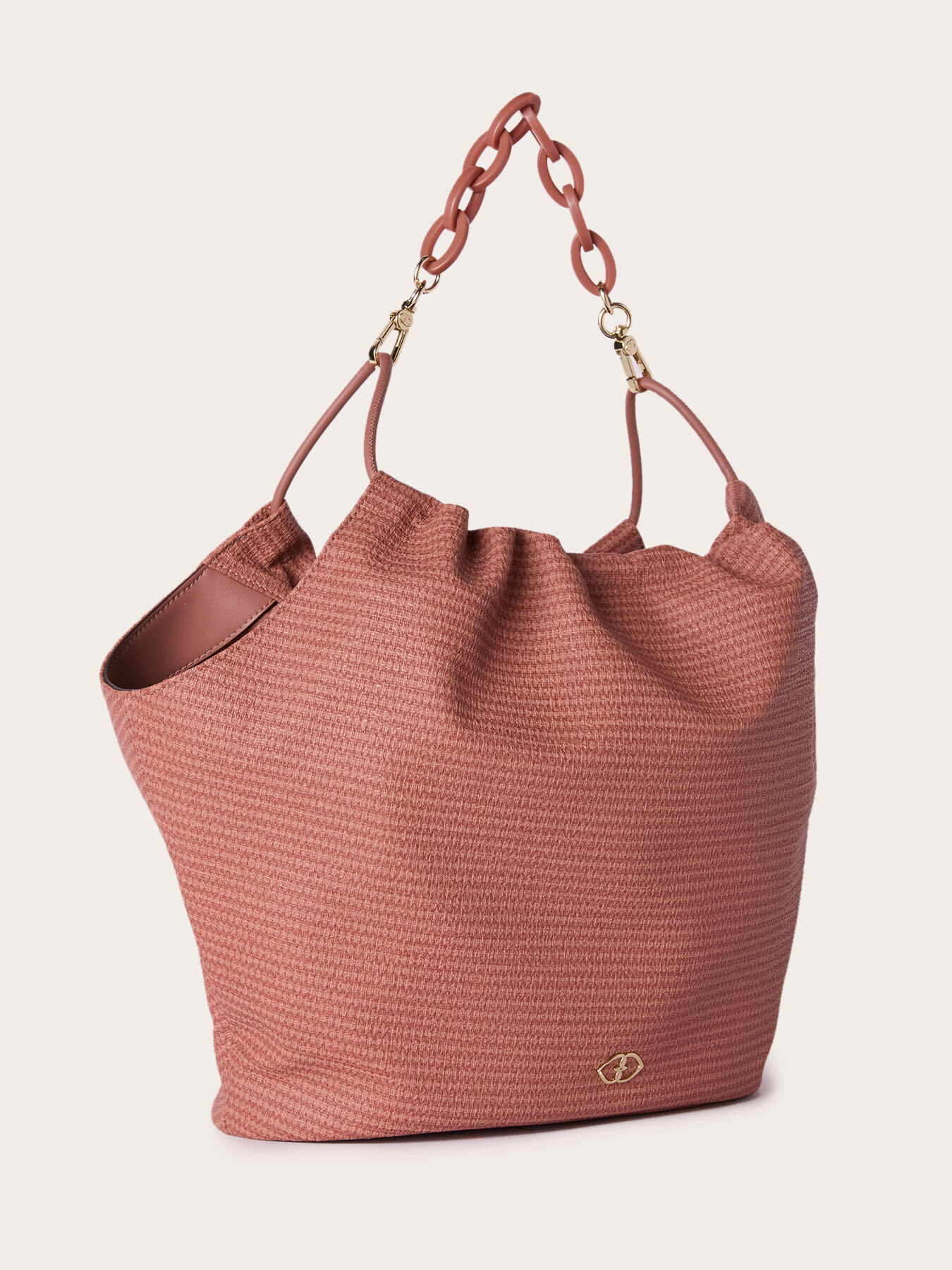 Curly tote bag made with woven armure effect cloth image number 2