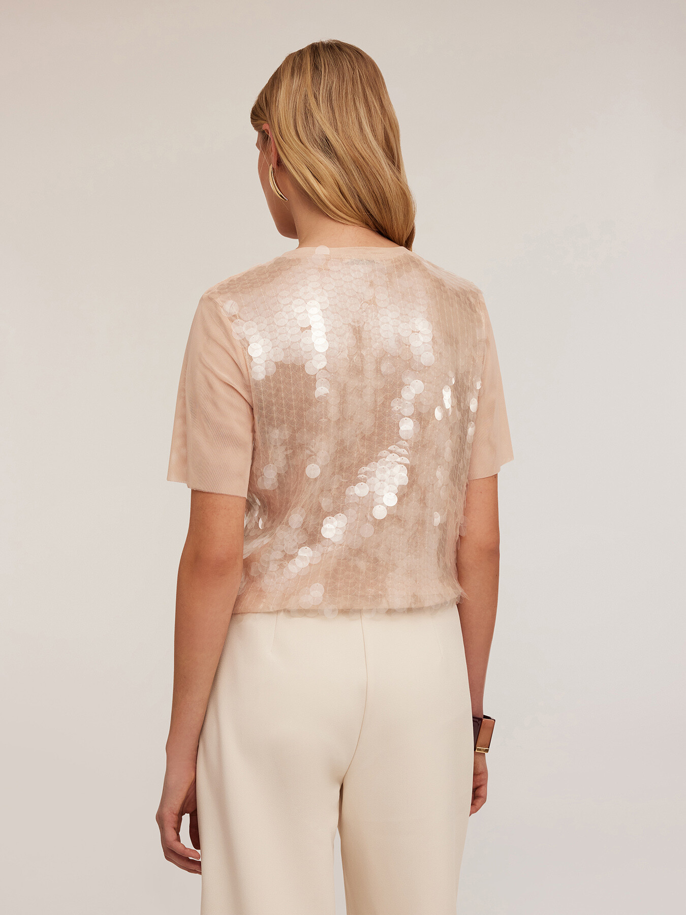 Tulle T-shirt with oversized sequins image number 3