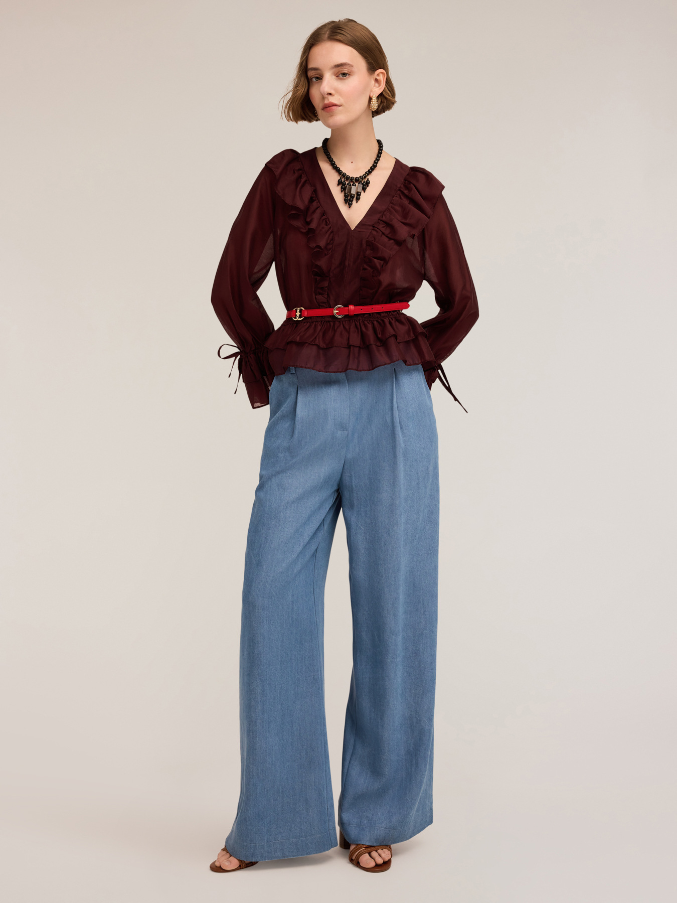 Lyocell palazzo trousers with pleating image number 0