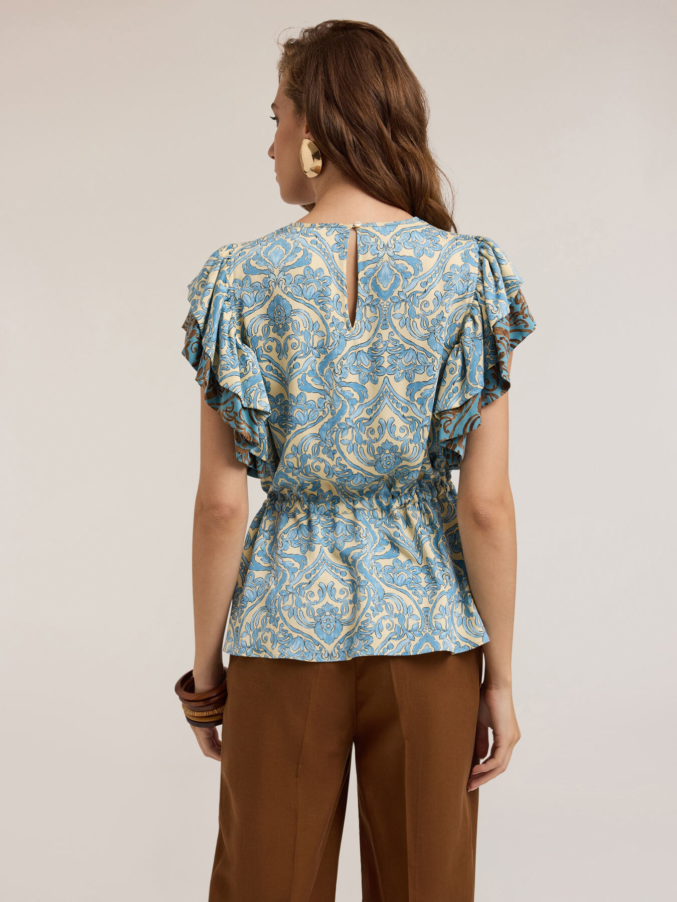 Ethnic print ruffle blouse image number 1