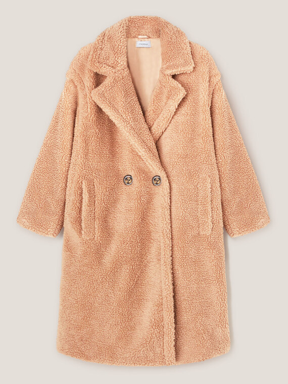 Abrigo de doble botonadura en pa&ntilde;o efecto teddy