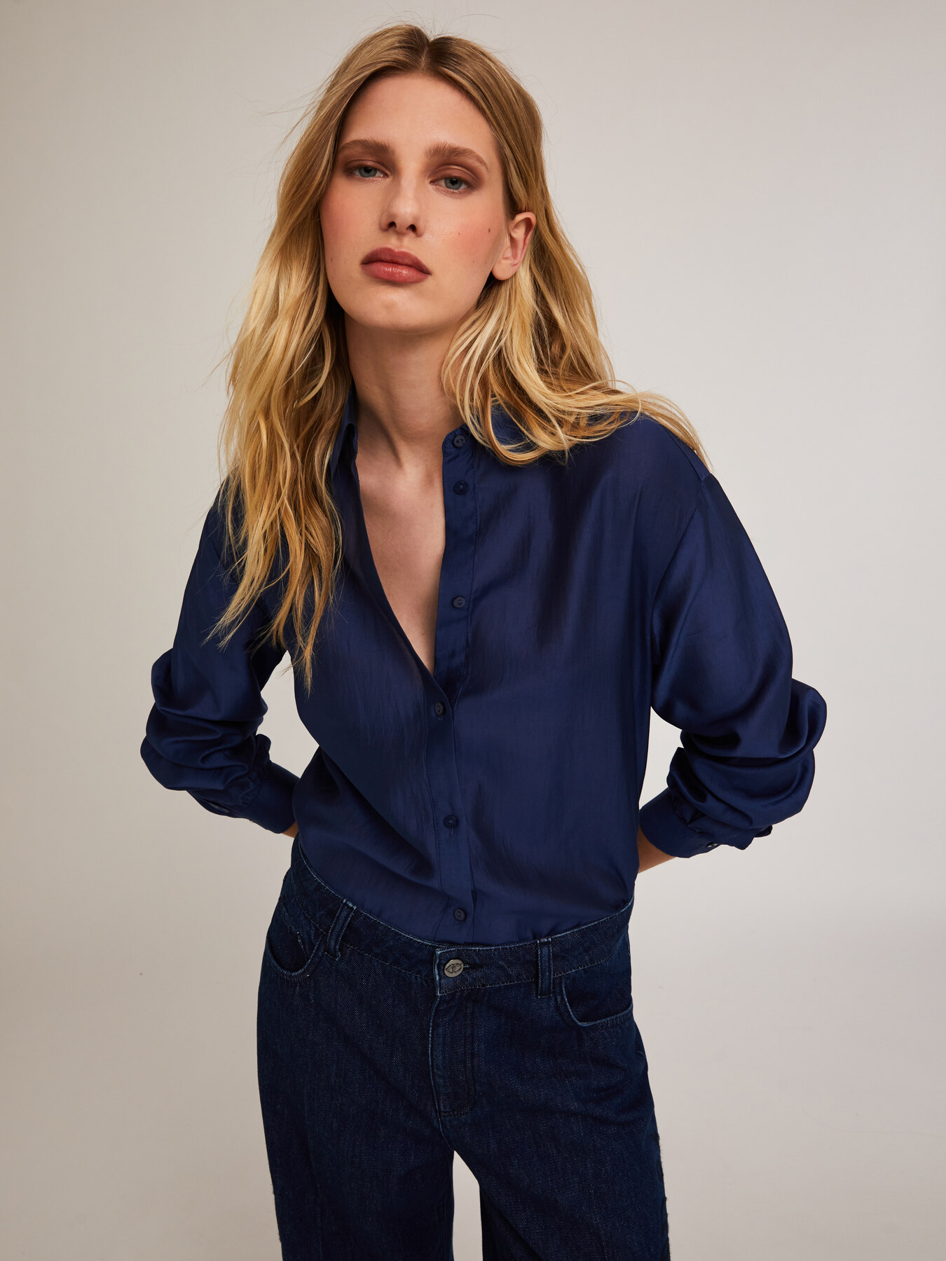 Camicia misto lyocell tinta unita image number 0