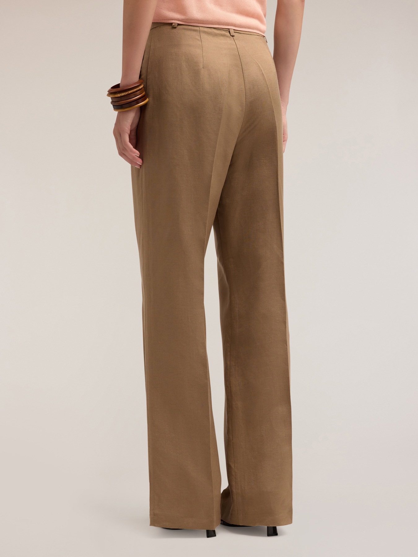 Pantalon large &agrave; plis en lin de viscose image number 1