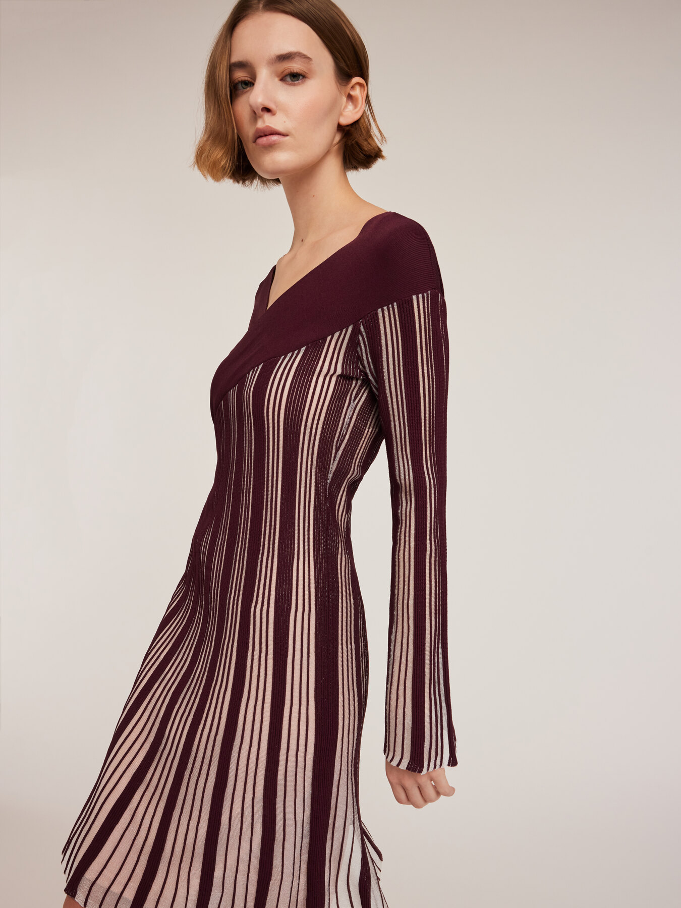 Pleated effect lurex knit striped dress image number 3