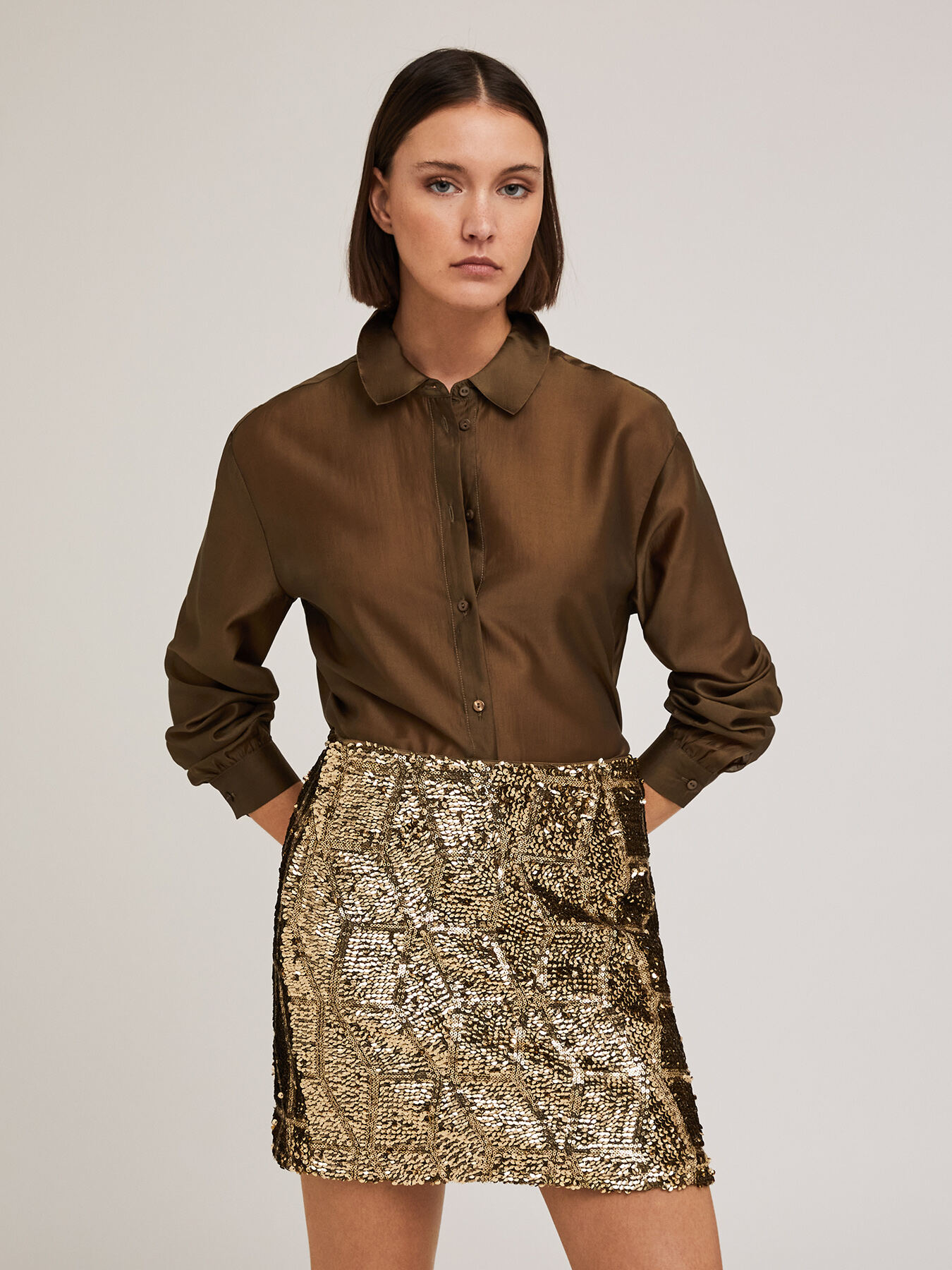 Camisa en mezcla de lyocell de color liso image number 0