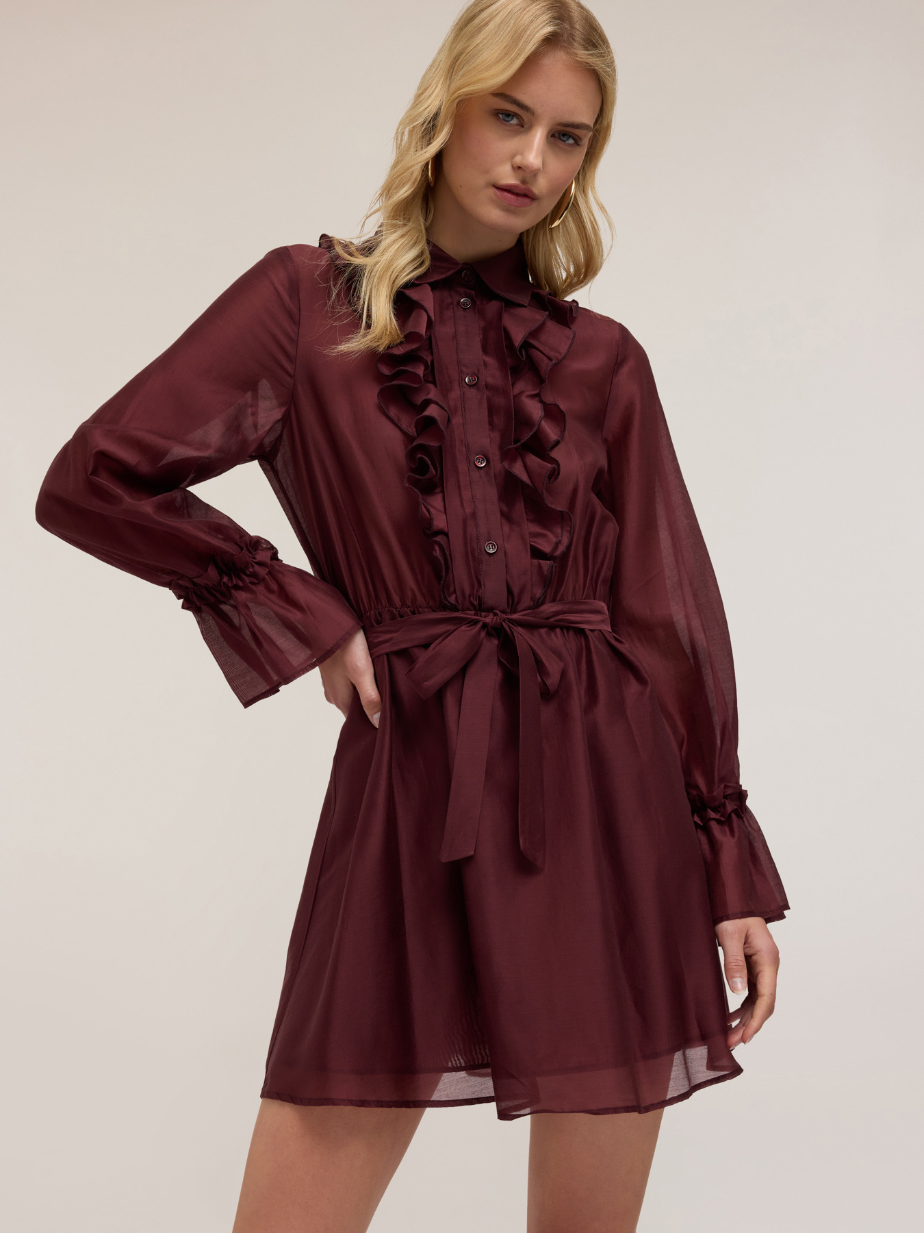 Voile chemisier dress with flounces image number 2