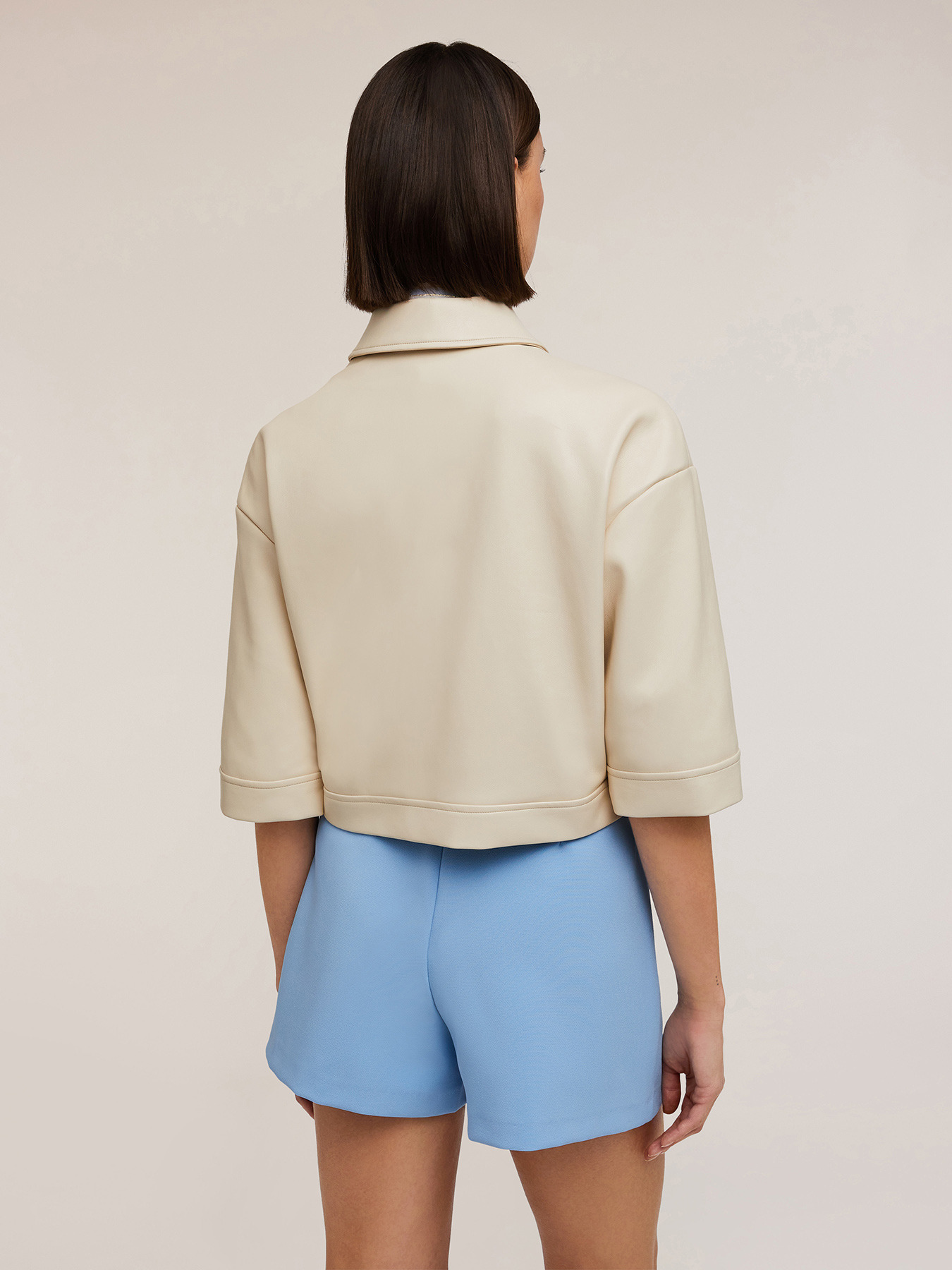 Cropped jacket with collar in coated fabric image number 1