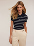 Striped pattern ribbed knit polo shirt image number 2