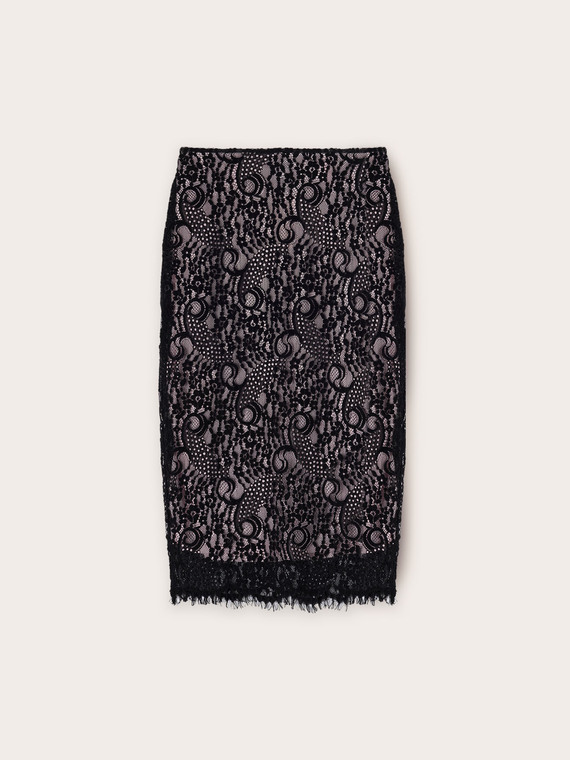 Gonna longuette in pizzo macram&eacute;