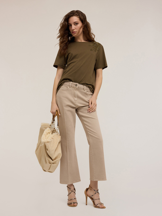 Kick-Flare-Hose aus Stretch-Baumwolldrillich